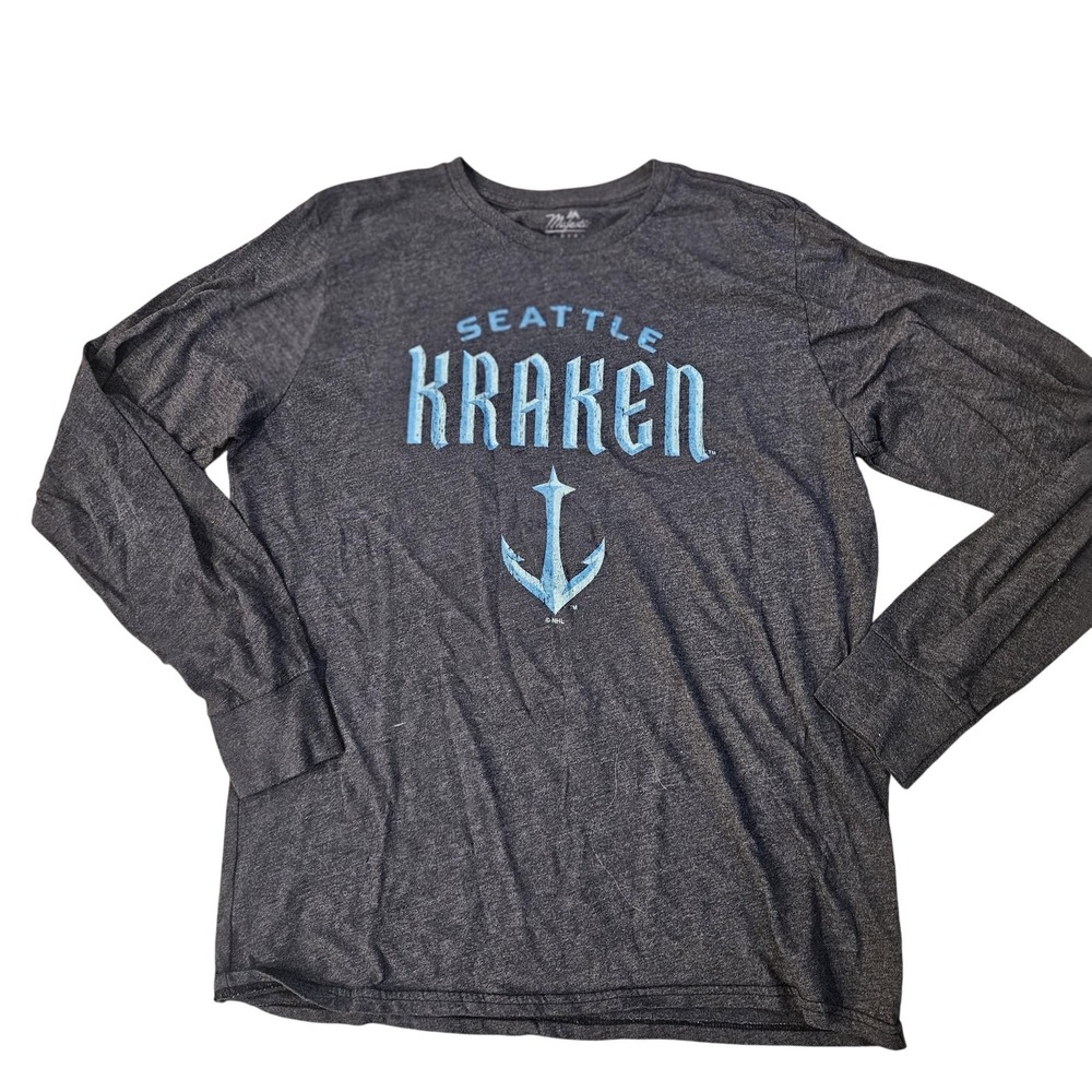 Majestic Threads Shirt Mens 2XL Gray Seattle Kraken Long Sleeve Graphic NHL Tee